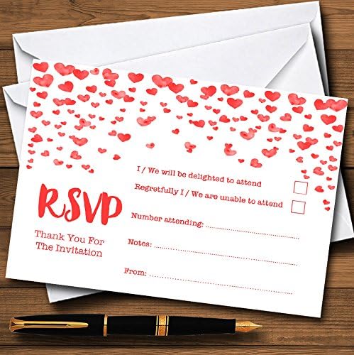 Red Heart Confetti Cards RSVP personalizados