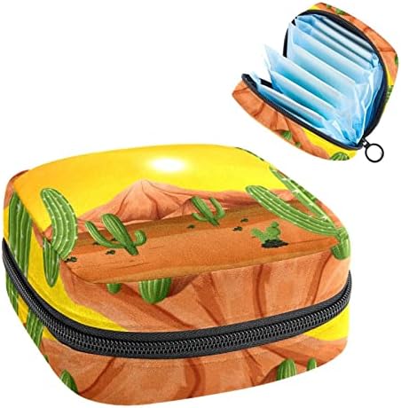 Bolsa de armazenamento de guardanapo sanitário, cacto verde com um fundo quente de fundo do deserto