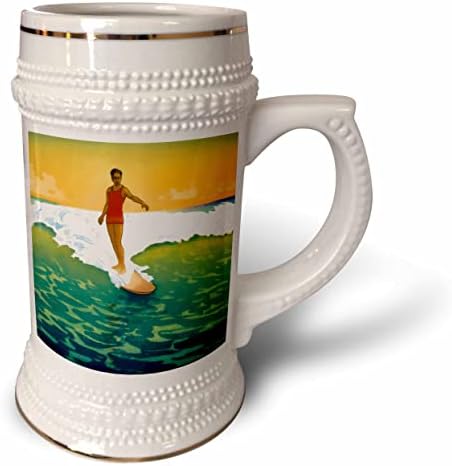 3drose Vintage Surfing Art Retro Ocean Wave Surfer na placa de surf em. - 22 onças de caneca