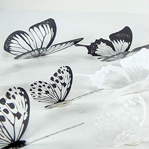 Adesivos de parede de borboleta decalque, 36 pcs 3d adesivos de borboleta preta e branca com adesivo, borboletas de