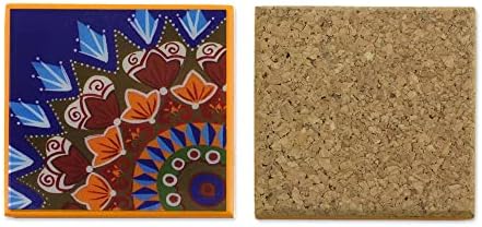 Novica Multicolor Paper e Wood Floral Coasters, frutas do Sol '