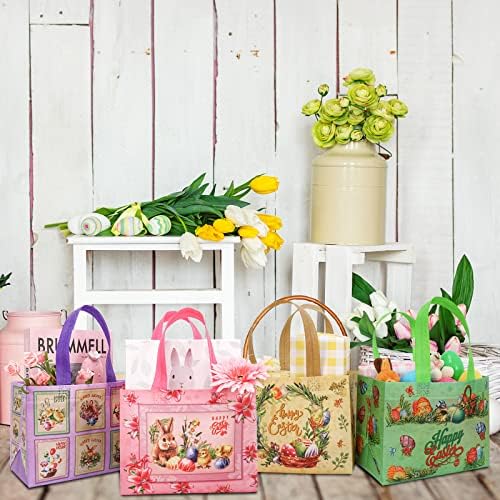 Bolsas de presente de Páscoa baleeira baleia reutilizável Bag de Easter Bunny Bolas de festa à prova d'água com alças Bolsa de compras para compras de compras para a Páscoa para caça a ovos de páscoa, 16 pacote