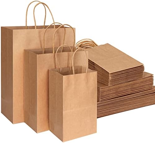 Tomnk 45pcs sacos de papel marrom com alças variadas de tamanhos de presente a granel, sacos de papel kraft para pequenas empresas,
