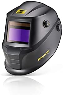Esab 0700000490 Savage A40 Capacete de soldagem preta-escura de auto-escuridão, ajuste externo da sombra, quatro arco sensor de escurecimento automático, 3,93 x 1,96 Lente de visualização de cor verdadeira, controle de sensibilidade/atraso