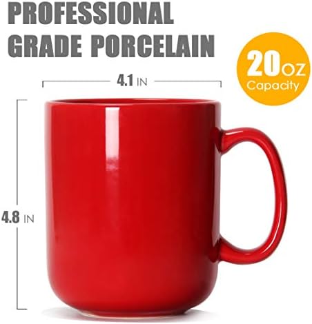 Smilatte 20 oz de caneca de café, M016 Cerâmica Plain Ceramic Big Tea Cup com alça para homens de pai, vermelho