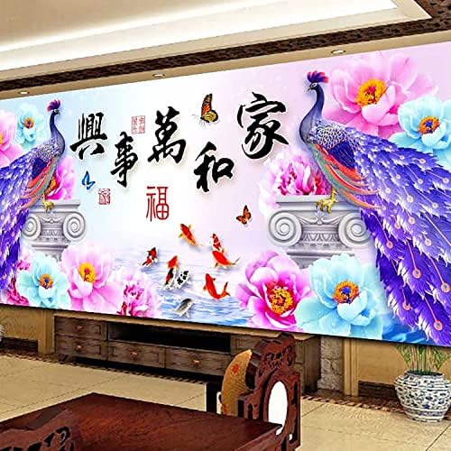 Kits de pintura de arte de diamante ZGMAXCL DIY para adultos crianças pavões e flores de broca e flores de tamanho grande de tamanho de decoração de parede moderna kits de artesanato 39,4 x 15,7 polegadas