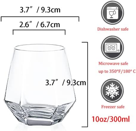 Hanobe Diamond Whisky Glasses - Conjunto de 2 Única copo de rocha de rock de pano de vinho inclinado de vinho inclinado para conhaque conhaque conhaque bourbon barra de copos de copos, 10 onças transparente