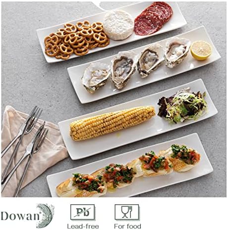 Conjunto de placas de sushi de 14 de 14 de 4 - placas de retângulo longas e bandejas de biscoitos para servir - pratos de cerâmica branca