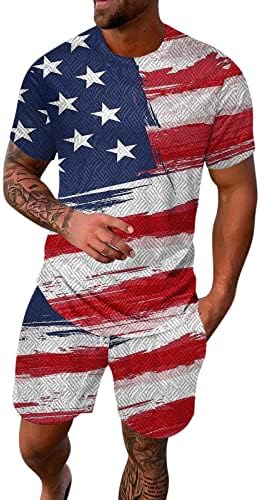 Camisetas de verão para homens esportes casuais de verão bandeira de mangas curtas de mangas curtas de 2 peças