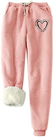 OPLXUO A quente calça de moletom feminino adolescente impressão de Natal Fuzzy Fuzzy Winter Winter Active Running Pants com bolsos