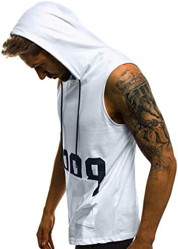Badhub masculino com capuz tops casuais letra sem mangas impressa capuz atlético com camiseta de camisetas musculares esportivas
