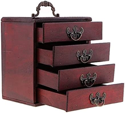 Jydqm Antique 4 Camadas Jóias Brincos de caixa de armazenamento de jóias Artesanato de arte de madeira de armazenamento Artesanato