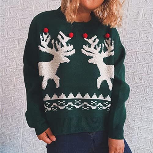 Blusas cortadas para mulheres tricotaram suéter de Natal casual, confortável, pullover de manga longa de manga comprida