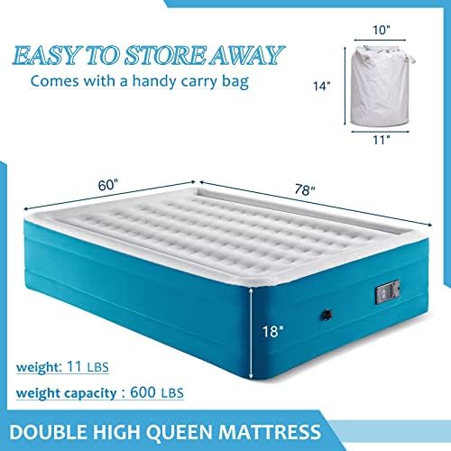 Airelax Queen Air Mattress Odor grátis, colchão de sopro construído em bomba automática, cama de ar alto de alto ar ajustável inflável a 18 polegadas para viagens de acampamento ou cama extra, 78 x60