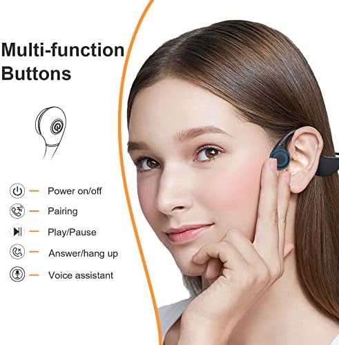 Fones de ouvido de condução óssea monodeal com microfone, fones de ouvido de ouvido Bluetooth 5.3, fones de ouvido