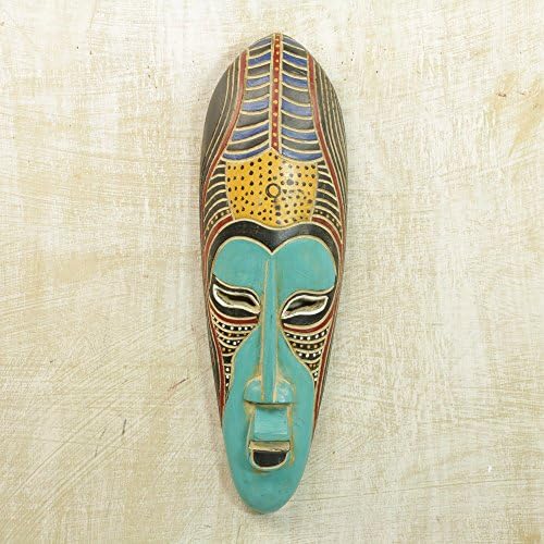 Novica Cultural decorativo Máscara de madeira grande, multicolor 'azul akoni'