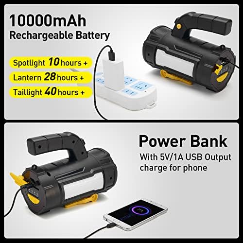 Lanterna recarregável de bochaos High Lumens, lanterna super brilhante P70 com 10000mAh Battery Power Bank ， Lampo de inundação lateral e luz vermelha 8 modos de luz, Ipx4 à prova d'água, para casa ， ao ar livre, acampamento