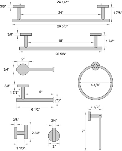 Conjunto de hardware de banheiro cromado polido de 5 peças, inclui barra de toalhas de 24 polegadas, acessórios modernos de banheiro, aço inoxidável durável 304