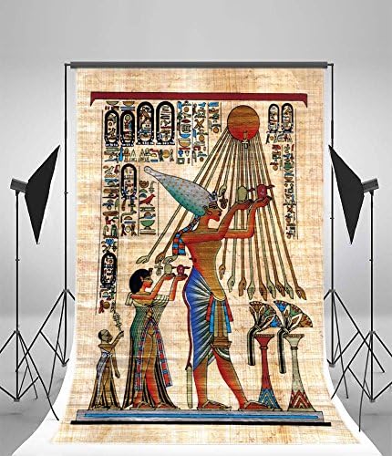 Leowefowa 3x5ft fotografia de vinil pintura de parede Decoração da tumba Antigo egípcio deuses e hieróglifos esculpindo artes