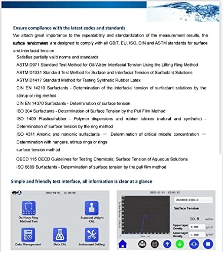 VTSYIQI SUPERFÍCIE Tensiômetro du Nouy Tensiômetro líquido Testador de tensão de superfície do medidor de tensão com