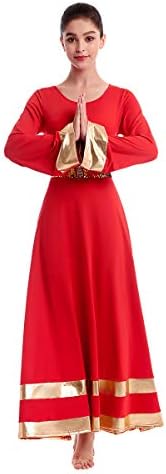 Mulheres Metálicas V Nech Louved Danom Vestor Litúrgico Costume Bi Color Bell Manga Longa Igreja Robustos de louvor