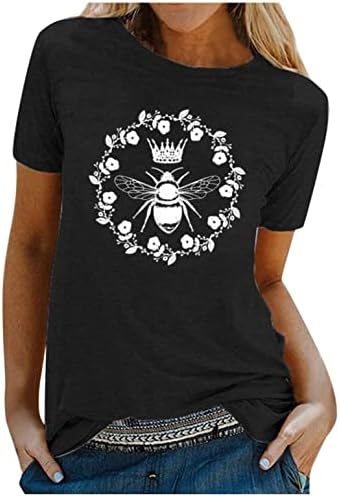 Camisetas de abelhas fofas femininas - tops soltos no pescoço reto