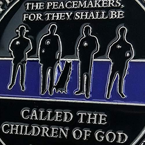Desafio de linha azul fina, policial de moedas Matthew 5: 9 Presente de lembrança