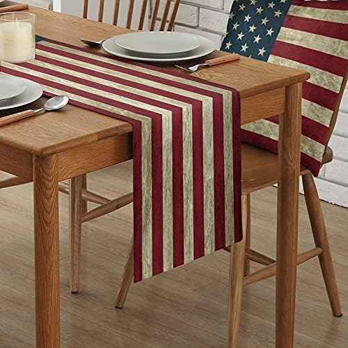 4 de julho Red Stripes Table Runner 36 polegadas de comprimento, Retro a bandeira da America Dining Table Runners Linen Clears Dresser, Independence Day Table Setting Decor for Farmhouse Kitchen Wedding Party