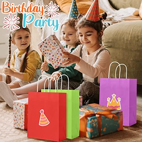 120 Pacote de papel arco -íris sacos de presente com alças a granel 5.25x3.75x8 Small Party Favor Sacos de presente 6 Sacos de papel de cores brilhantes variadas