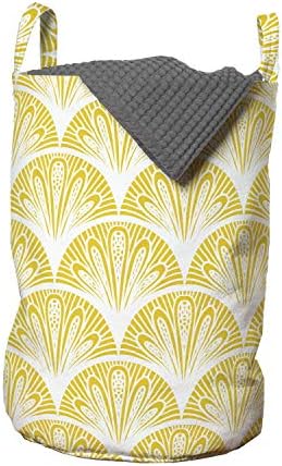 Bolsa de lavanderia amarela e branca de Ambesonne, motivos florais arredondados sobrepostos padrão 20s 30s Bohemian simples, cesto de