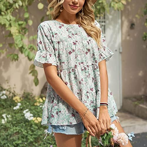 Tops de verão para mulheres Casual Casual Camiseta de manga curta Camiseta Blusa Babydoll Camisetas fofas boho floral