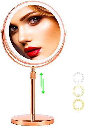 Furgatti iluminado Recarregável Smart Vanity Mirror com 3 modos de luz colorida, altura ajustável, espelho e ampliação de