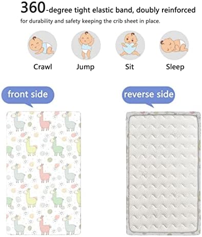 Lhama com tema de mini folhas de berço, lençóis de berço portáteis lençóis macios e respiráveis ​​lençóis de colchão de colchão ou lençol de criança, 24 x38, multicolor