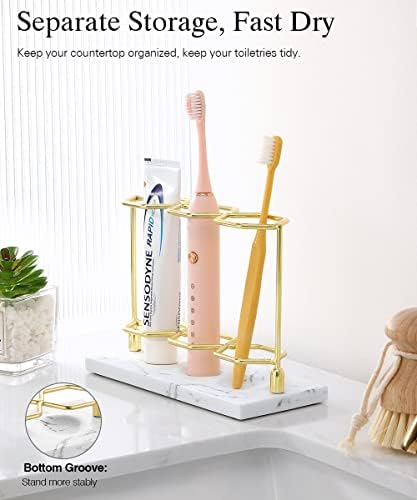 Suporte da escova de dentes Emibele, suporte de escova de dentes de resina com 3 slots 2 camadas, acessórios para banheiros