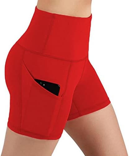 Shorts atléticos femininos, shorts de cintura alta para shorts atléticos de fitness de barriga feminina com bolsos