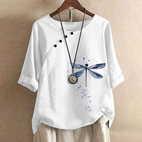 Camisas de dente de leão para mulheres túnices de linho de verão vintage camisetas gráficas blusas de camponês casual