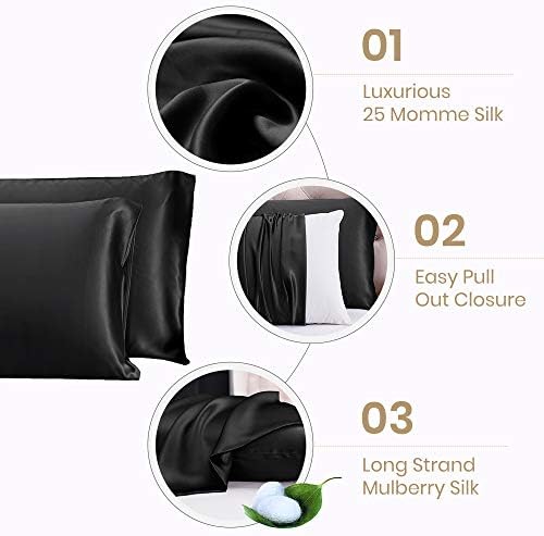 Travesseiro de seda de lírios para cabelos 100 Mulberry Silk Standard 20x30 polegadas 1pc preto 25 mamãe charmeuse