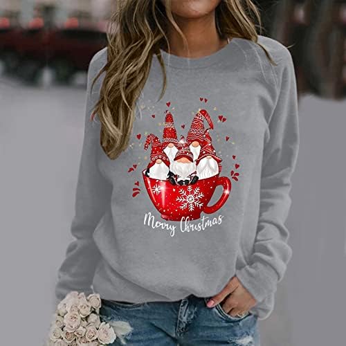 BEUU MULHER Feliz Natal Swewewnshirts Prinha Gnome Manga longa PLATA TAMANHA T TAMANHA T TOPS CASual Crew Neck