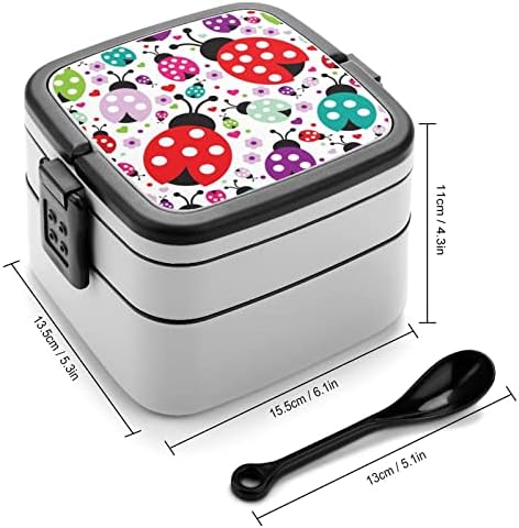 Colorido Ladybug Dupla Camada Bento Box Box Recipiente de refeição para trabalho Offce Picnic