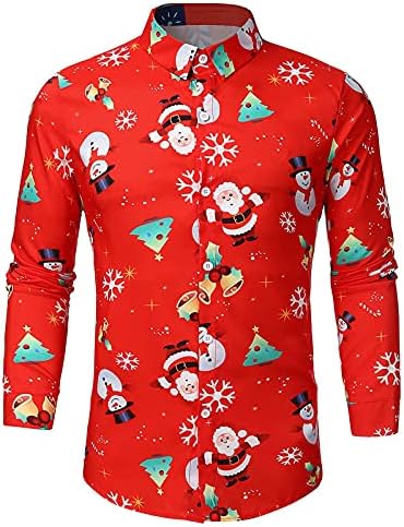 Camisas masculinas Autumn e inverno Árvore de Natal Papai Noel Printing Stand-up Collar Blouse Blouse Blouse Blouse Blouse