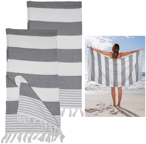 Kapmore 2pcs Toalhas de praia turca, algodão macio absorvente toalhas secas, 71 ”x39” de mantas de praia, toalhas de banho leves para praias, piscinas, academias, spas, iates