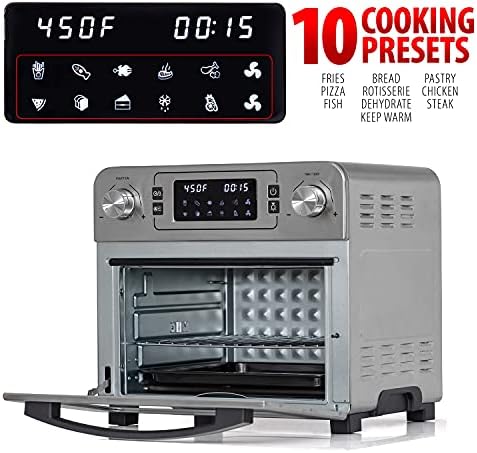 Chef Deco 24 QT Bancada de aço inoxidável Forno de torradeira de 1700 watts com fritadeira embutida e conjunto de aretas,