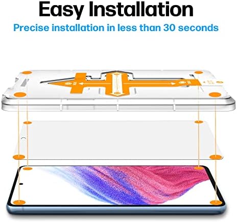 Teoria de potência projetada para o vidro temperado do protetor de tela do Samsung Galaxy A53 5G [dureza 9H], kit de instalação fácil, 99% HD Bubble Free Clear, Case Friendly, Anti-Scratch, 2 pacote