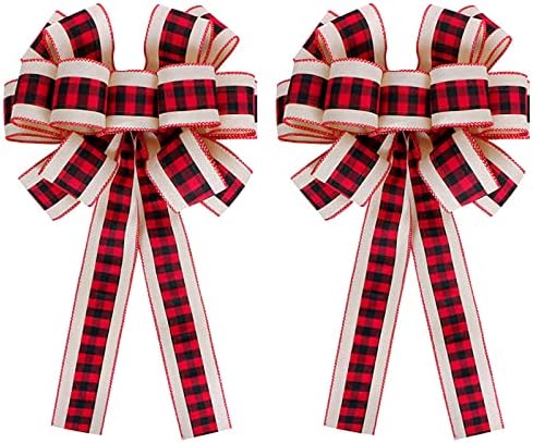 Grandes arcos de grinaldas de Natal, 2 embalagem da árvore de natal Topper Red Truck Buffalo Holiday Holiday Bow Bow Handmade