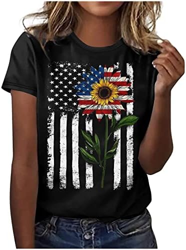 American Flag Shirt for Women 4 de julho Dia Independência Impressão Casual Casual pesco