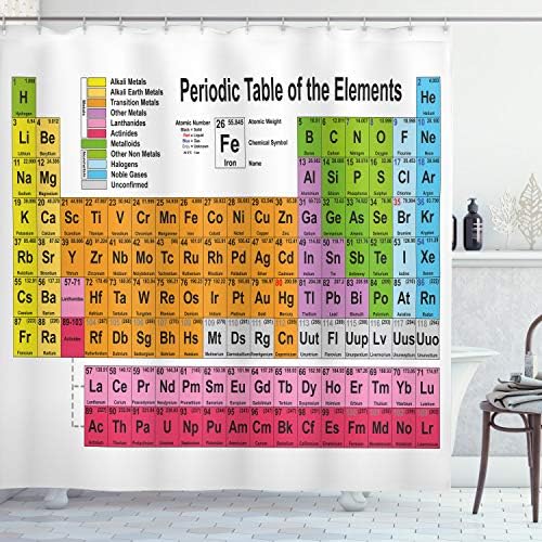 Cortina de chuveiro periódica de mesa ou pano de fundo para decoração de sala de aula decoração de sala de aula science química amantes de química colorida para para se divertir aprendizando banheiro de tecido com ganchos 69 w x 84 l rosa branco rosa