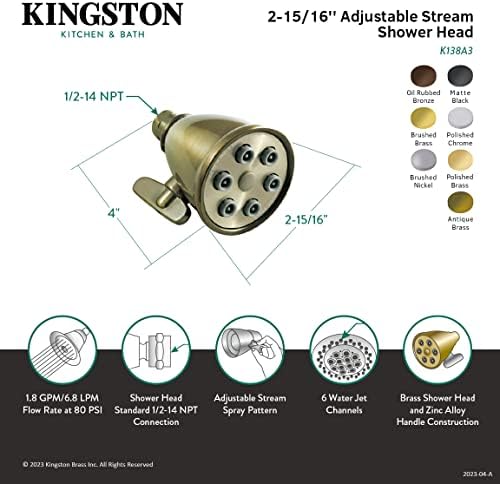 Kingston Brass K138A3 Cabeça de chuveiro vitoriano, bronze antigo 2,94 x 2,94 x 4