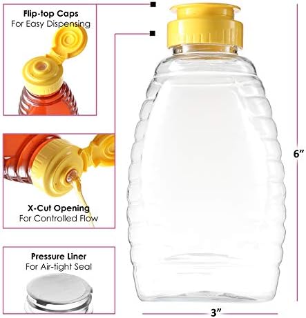 Dilabee plástico garrafas de mel - 12 pacote - potes de mel com tampas, recipientes de garrafa de mel, dispensador de mel com tampas de topo, garrafa de aperto de mel, recipientes de xarope de bordo vazios - resistente a vazamentos - 12 oz - garrafas de aperto de alimentos, BPA -sem