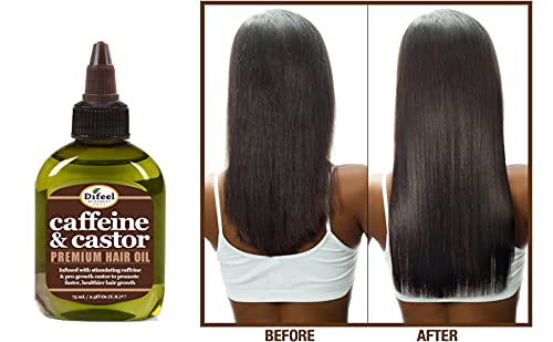 Difeel Cafeine & Castor Premium Hair Oil para um crescimento mais rápido de cabelo de 2,5 oz.