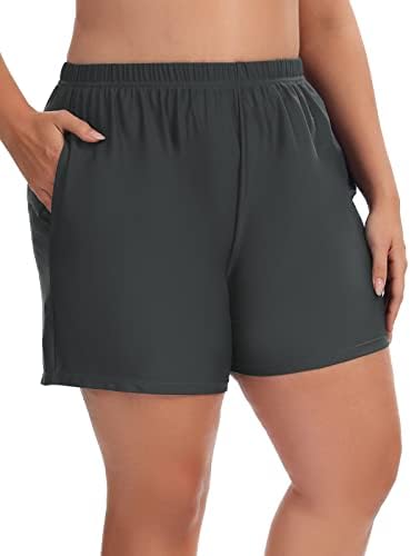 Adererea Women Plus Size Swims Shorts de cintura alta Ternos de banho De fundo Tankini de maiô Longo Tankini com bolsos